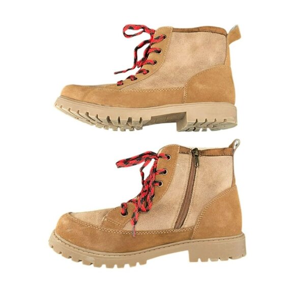 Tan Ridge Womens Lace-Up Ankle Boots Red Laces Side Zippers 7M Faux Suede JJ3906 - Picture 12 of 13